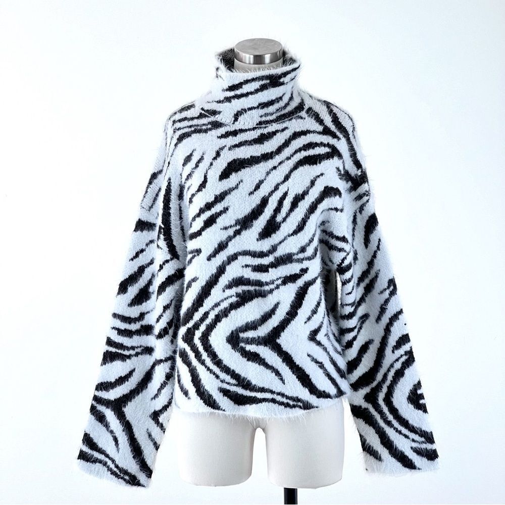 H&M Fuzzy Zebra Print Oversized Wide Arm Sweater